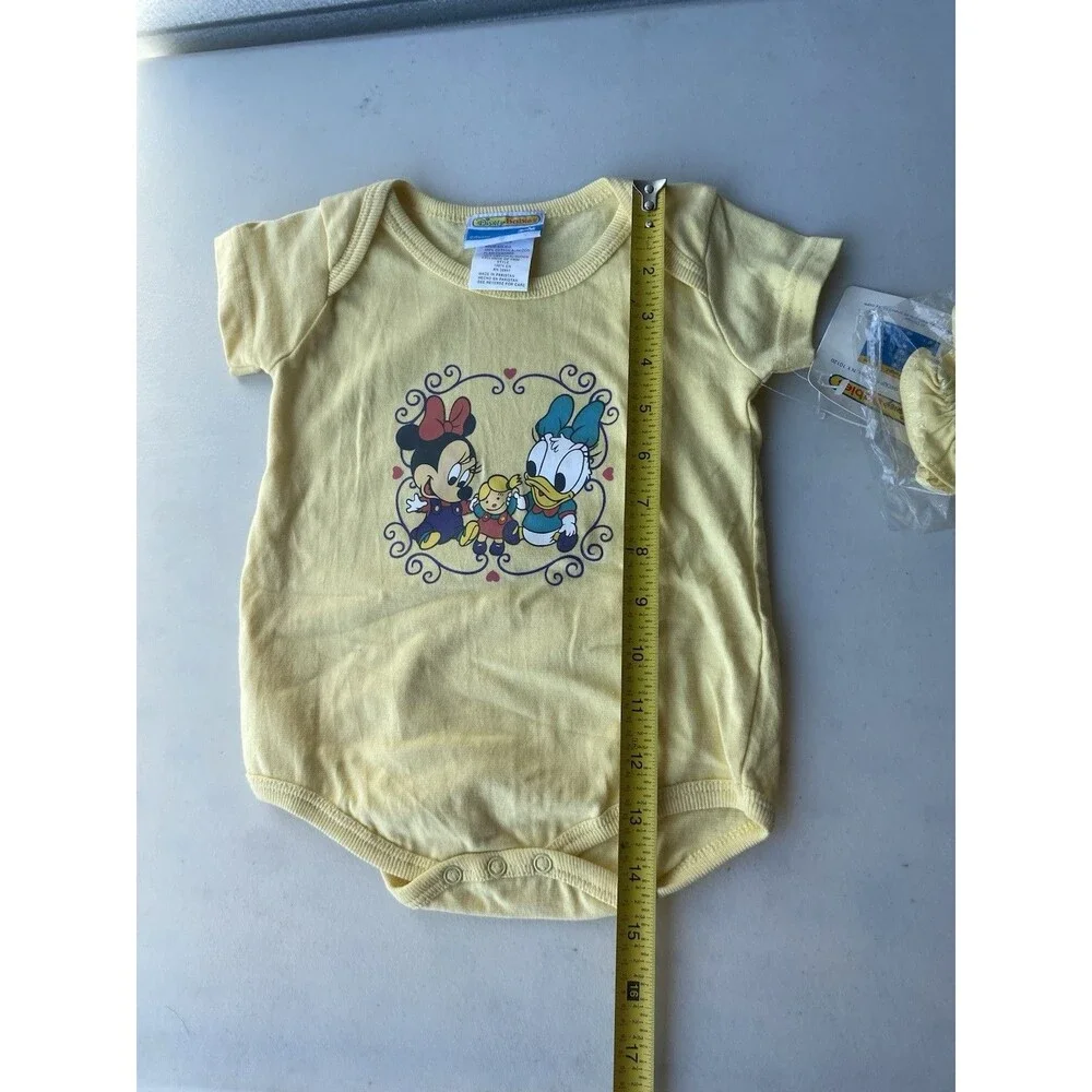 VTG Disney Babies Bodysuit 6-9M NWT Minnie Mouse Daisy Duck Yellow Booties Set